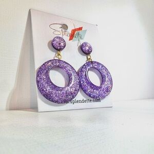 Splendette Lilac Glitter Drop Hoop Earrings NWT